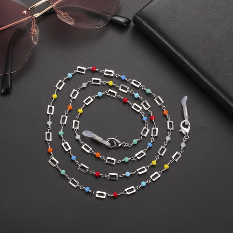 Roestvrij Stalen Gekleurde Kralen Brillenketting Geometrische Schakel Antislip Brilhouder Koord Ketting Voor Vrouwen Zonnebril Sieraden