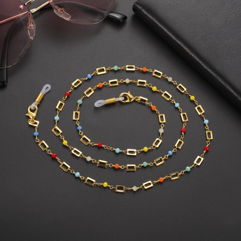 Roestvrij Stalen Gekleurde Kralen Brillenketting Geometrische Schakel Antislip Brilhouder Koord Ketting Voor Vrouwen Zonnebril Sieraden