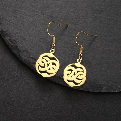 Mode Edelstahl Hängeohrringe Für Damen Geometrisch Hohl Rund Anhänger Keltischer Knoten Creolen Schmuck Gold Silberfarben