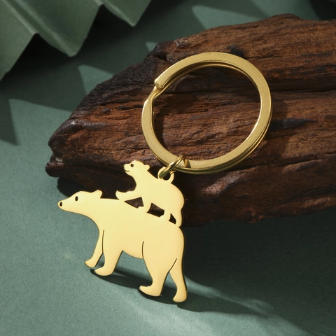 Llavero Creativo de Acero de Titanio con Oso Polar Colgante de Oso de Padre e Hijo de Acero Inoxidable para Regalo