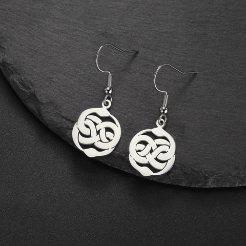 Mode Edelstahl Hängeohrringe Für Damen Geometrisch Hohl Rund Anhänger Keltischer Knoten Creolen Schmuck Gold Silberfarben