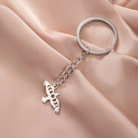 Llavero con Colgante de Águila de Acero Inoxidable con Diseño Calado de Fase Lunar para Hombres Mujeres Joyería de Regalo