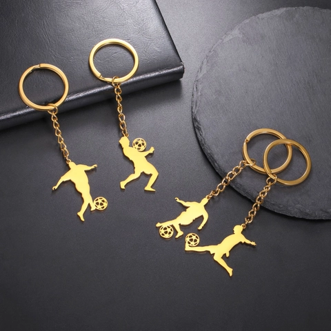Stainless Steel Football Player Silhouette Keychain Sporty Soccer Athlete Action Pendant Key Ring Jewelry For Men Women Sports Fans Gift