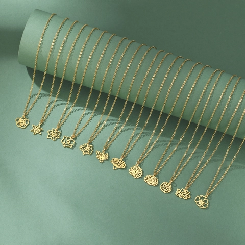 Collana Con Pendente a Forma di Fiore del Mese di Nascita in Acciaio Inossidabile Placcata Oro Argento Regalo di Compleanno
