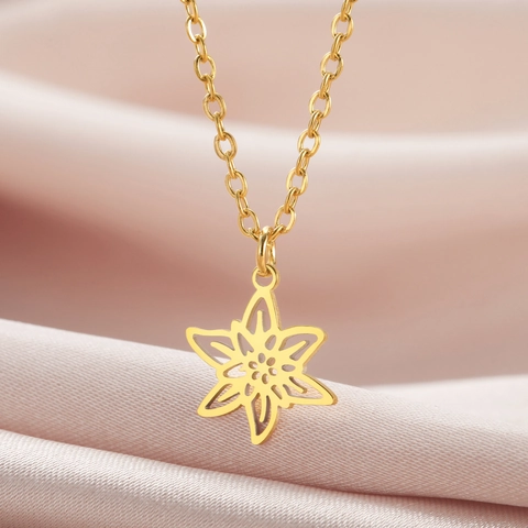 Collana Con Pendente a Forma di Fiore del Mese di Nascita in Acciaio Inossidabile Placcata Oro Argento Regalo di Compleanno