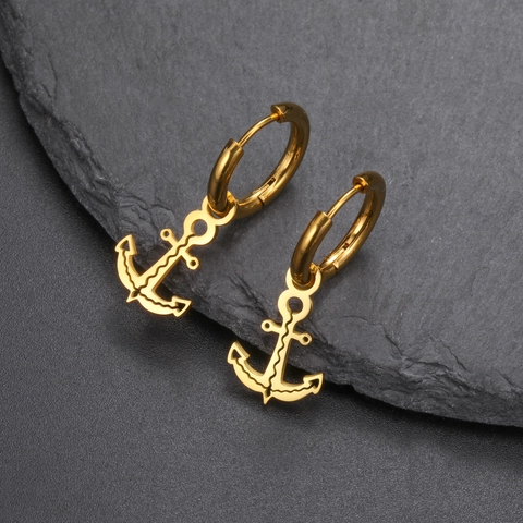 Stainless Steel Anchor Pendant Hoop Earrings For Women Men Gold Silver Marine Nautical Sailor Piercing Jewelry Earrings Gift