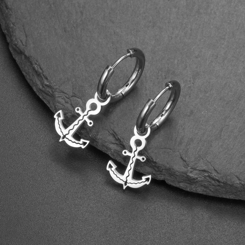 Stainless Steel Anchor Pendant Hoop Earrings For Women Men Gold Silver Marine Nautical Sailor Piercing Jewelry Earrings Gift