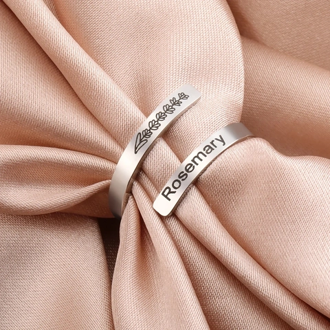 Anillo Abierto Ajustable de Acero Inoxidable Grabado Floral para Mujer Joyería Bohemia Botánica Trébol Amapola Regalo