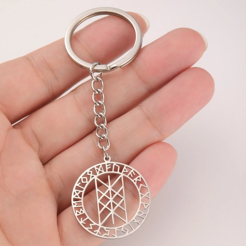 Nordic Viking Rune Compass Vegvisir Hollow Round Pendant Keychain Stainless Steel Punk Metal Key Ring Jewelry For Men Women