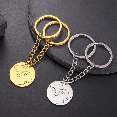 Set di Portachiavi a Puzzle Leone in Acciaio Inossidabile per Coppie Ciondolo Testa Leonessa Oro Argento per Amanti Amici