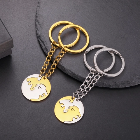Set di Portachiavi a Puzzle Leone in Acciaio Inossidabile per Coppie Ciondolo Testa Leonessa Oro Argento per Amanti Amici