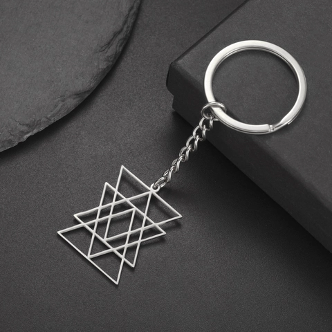 Llavero de Hexagrama Hueco Geométrico de Acero de Titanio Colgante de Merkaba Geometría Sagrada Minimalista Anillo de Acero Inoxidable Unisex