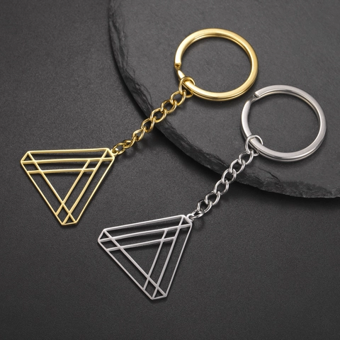 Llavero de Acero de Titanio Minimalista Geométrico Triángulo Hueco Llavero de Acero Inoxidable para Hombres Mujeres Joyería Regalo Oro Plata
