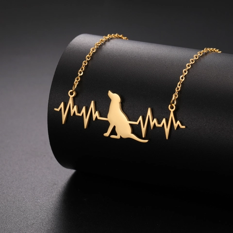 Minimalist Stainless Steel EKG Heartbeat Dog Cat Pendant Necklace Gold Silver Plated Pet Lover Clavicle Chain Jewelry Gift