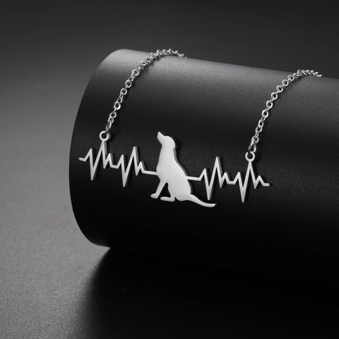Minimalist Stainless Steel EKG Heartbeat Dog Cat Pendant Necklace Gold Silver Plated Pet Lover Clavicle Chain Jewelry Gift