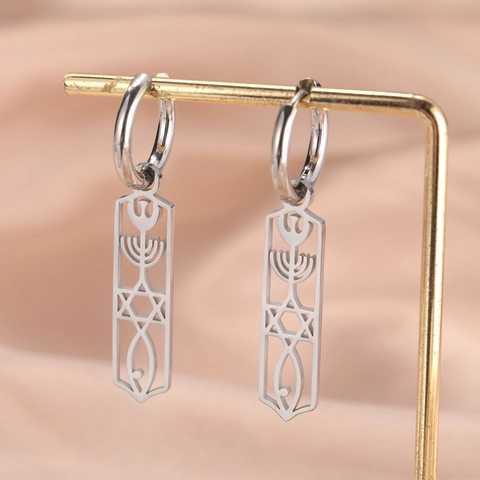 Orecchini a Cerchio in Acciaio Inossidabile Con Sigillo Messianico Menorah Stella di David Pesce Ichthys Orecchini a Pendente Vuoti