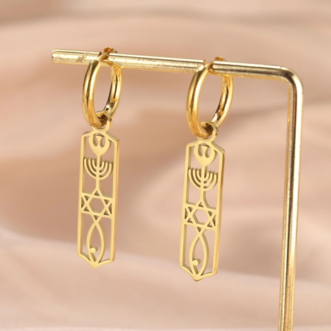 Orecchini a Cerchio in Acciaio Inossidabile Con Sigillo Messianico Menorah Stella di David Pesce Ichthys Orecchini a Pendente Vuoti