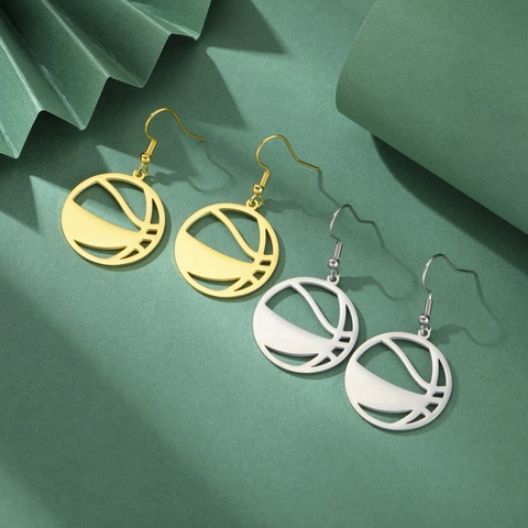 Hollow Cut-out 304 Stainless Steel Sport Ball Dangle Earrings Basketball Football Baseball Rugby Theme Fashion Jewelry For Women Men