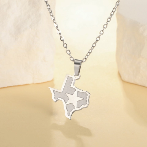 Texas State Map Five-Pointed Star Pendant Necklace Stainless Steel Punk Hip Hop Jewelry For Men Women Daily Commute Gift