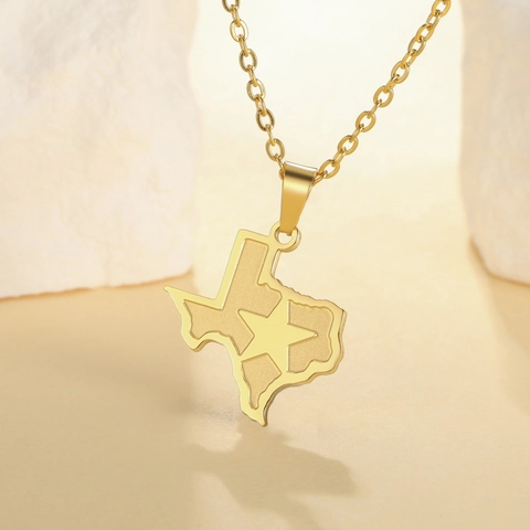 Texas State Map Five-Pointed Star Pendant Necklace Stainless Steel Punk Hip Hop Jewelry For Men Women Daily Commute Gift