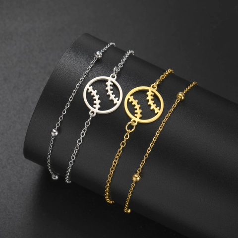 Roestvrij Staal Opengewerkt Honkbal Hanger Armband Voor Sportliefhebbers Minimalistische Sieraden Verstelbare Armband