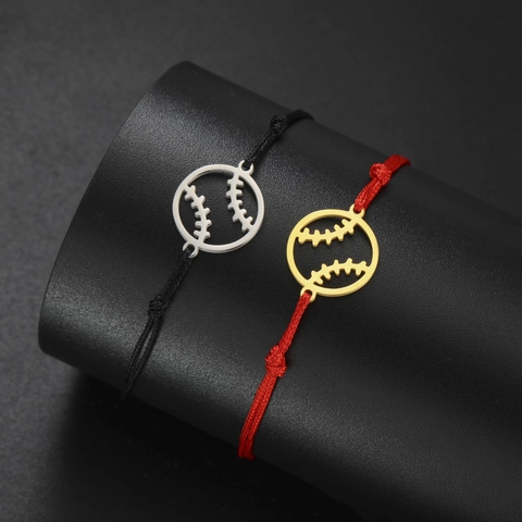Roestvrij Staal Opengewerkt Honkbal Hanger Armband Voor Sportliefhebbers Minimalistische Sieraden Verstelbare Armband
