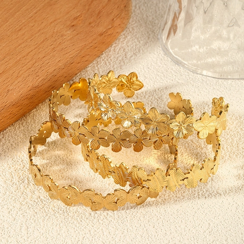 Brazalete de Acero Inoxidable Chapado en Oro para Mujer Diseño Geométrico Corazón Flor Mariposa Joyería Ajustable