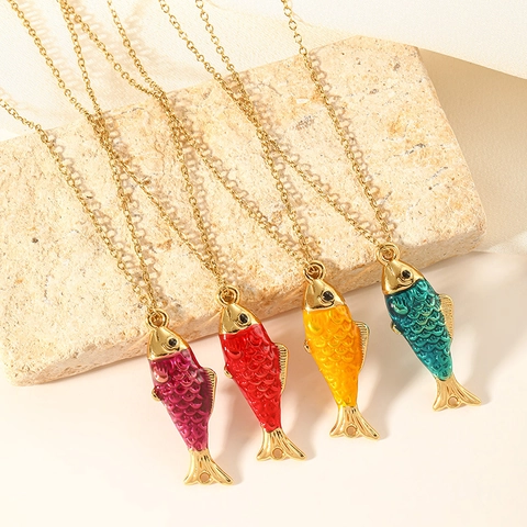 Collana Con Pendente A Forma Di Pesce In Acciaio Inossidabile Serie Oceano Smalto Colorato Ciondolo Animale Gioielli Da Donna Uomo