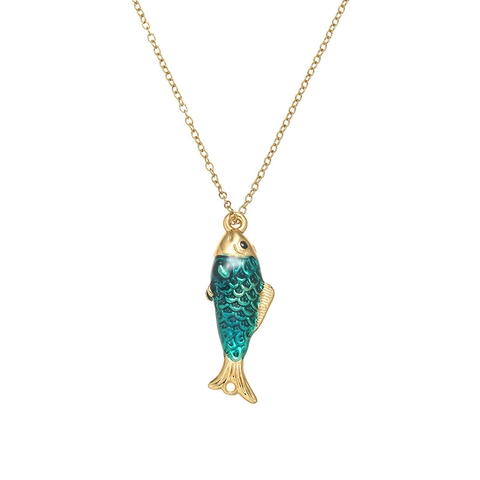 Collar con Colgante de Pez de Acero Inoxidable para Mujer Hombre Joyería de Animales Marinos de Esmalte Cadena en O de Oro