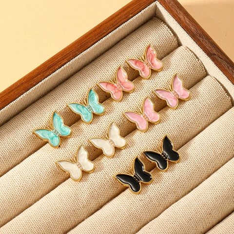 Exquisite Butterfly Enamel Stud Earrings Gold Plated Titanium Steel With Stainless Steel Earring Post Jewelry For Women