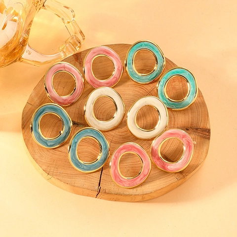 Vintage Irregular Geometric Enamel Circle Stud Earrings Titanium Steel Gold Plated Marble Texture Statement Jewelry For Women