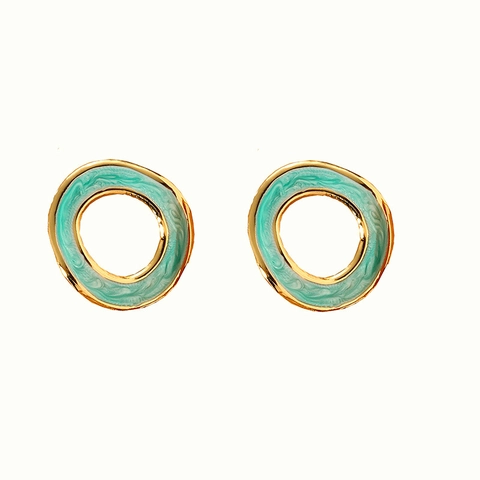 Vintage Irregular Geometric Enamel Circle Stud Earrings Titanium Steel Gold Plated Marble Texture Statement Jewelry For Women