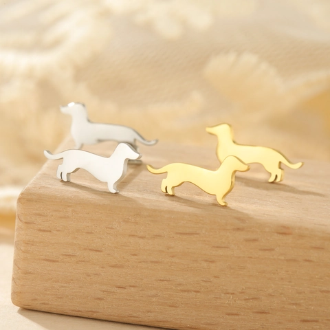 Minimalist Stainless Steel Dachshund Dog Stud Earrings For Women Cute Pet Animal Shape Gold Silver Earrings Fashion Jewelry Gift