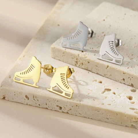 Fashion Stainless Steel Ice Skate Stud Earrings Minimalist Hollow Out Sporty Jewelry For Women Teen Girls Gift