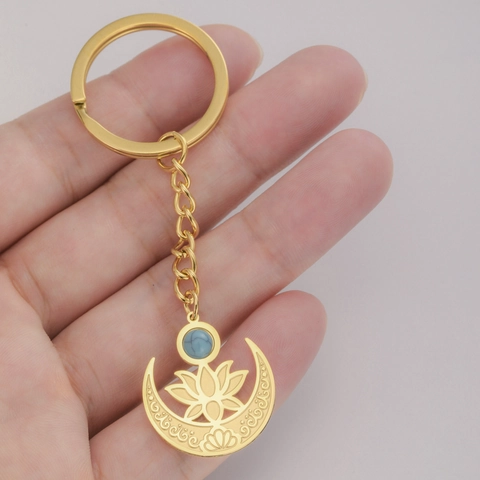 Llavero de Acero Inoxidable 304 Con Cruz Ankh Egipcia Ojo De Horus Loto Luna Creciente Y Piedra Azul Regalo Para Hombre Y Mujer