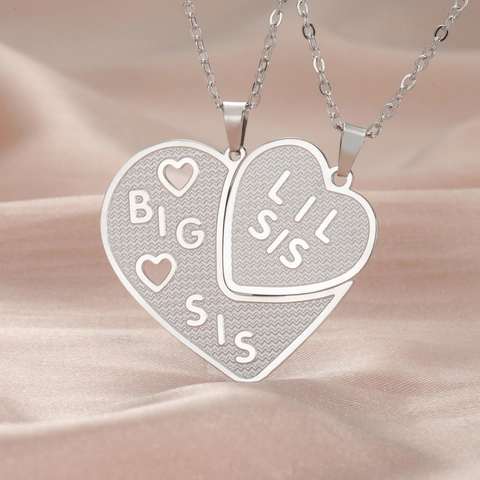 Sister Matching Heart Puzzle Pendant Necklace 304 Stainless Steel 18K Gold Plated BIG SIS LIL SIS Engraved Women Jewelry Gift