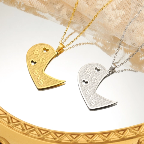 Sister Matching Heart Puzzle Pendant Necklace 304 Stainless Steel 18K Gold Plated BIG SIS LIL SIS Engraved Women Jewelry Gift