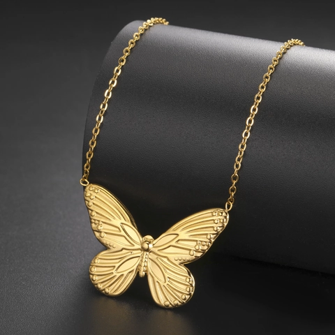Damen Edelstahl Schmetterling Anhänger Halskette Hochwertige 18K Gold Silber Plattiert Quaste Choker Mode Schmuck Geschenk