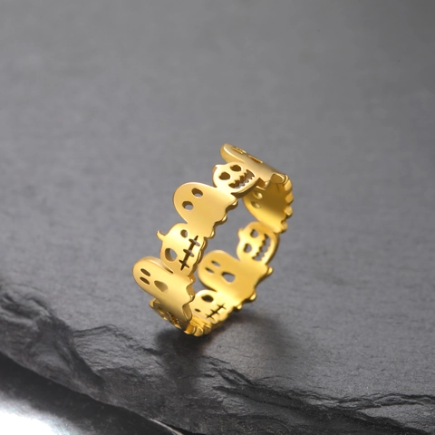 Simpatico Anello in Acciaio Inossidabile Cavo a Forma di Fantasma Zucca di Halloween per Donna Uomo Gioielli di Moda per Feste