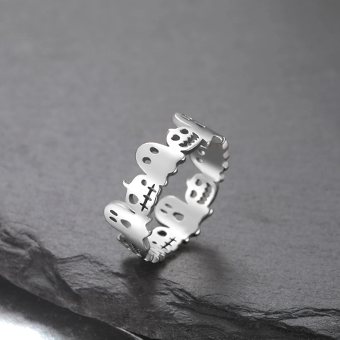 Simpatico Anello in Acciaio Inossidabile Cavo a Forma di Fantasma Zucca di Halloween per Donna Uomo Gioielli di Moda per Feste