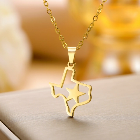 304 Stainless Steel Texas State Map Outline Pendant Necklace Hollow Pentagram Star Fashion Jewelry For Men Women Gift