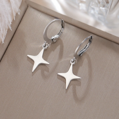 Minimalist 304 Stainless Steel Hoop Earrings With Celestial Star Moon North Star Pendant Gold Silver Jewelry For Women Men