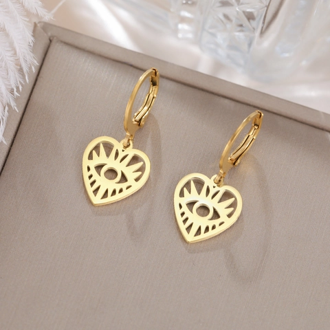 Stainless Steel Hoop Earrings For Women Gold Silver Plated Heart Cross Sun Turtle Peace Sign Fish Flower Pendant Fashion Jewelry Gift