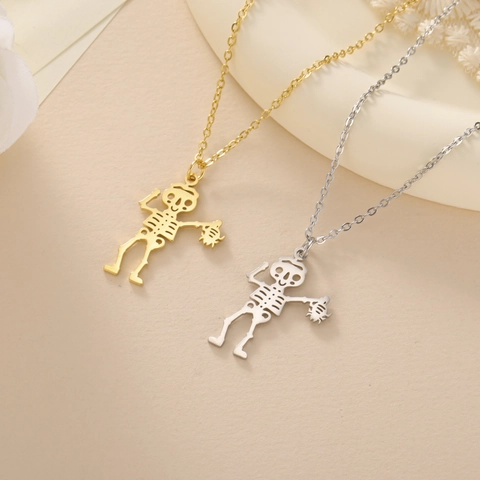 304 Edelstahl Skelett Anhänger Halskette Gothic Punk Halloween Schmuck Lustige Menschliche Geist Figur Kette Halskette Für Damen Herren