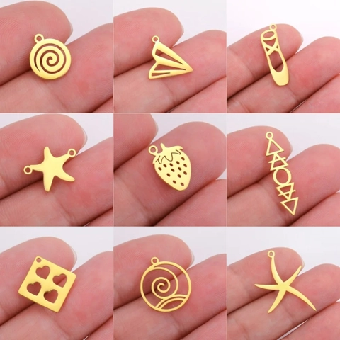 Stainless Steel DIY Pendants Charms 18K Gold Plated Strawberry Starfish Paper Plane Ballet Shoes Jewelry Making Accessories