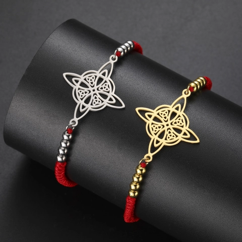 304 Stainless Steel Witches Knot Celtic Bracelet Hollow Protection Jewelry For Unisex Adjustable Braided Rope Bracelet Gold Silver
