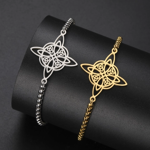 304 Stainless Steel Witches Knot Celtic Bracelet Hollow Protection Jewelry For Unisex Adjustable Braided Rope Bracelet Gold Silver
