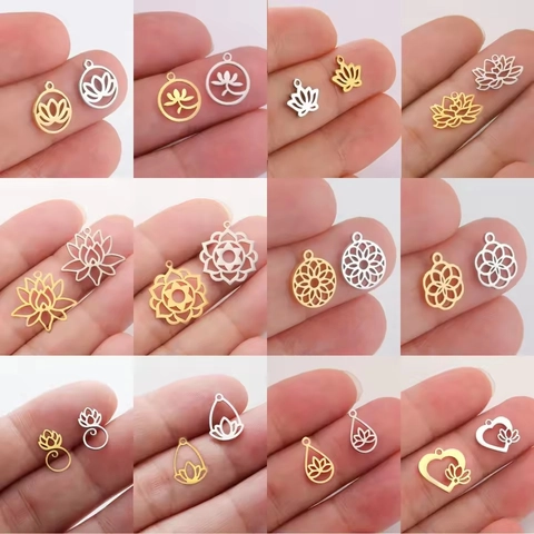Stainless Steel DIY Jewelry Accessories Hollow Out Lotus Mandala Flower of Life Star of David Pendant For Necklace Making Women