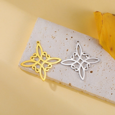 Colgantes de Acero Inoxidable Nudo de Bruja Nudo Celta Símbolos Místicos Fases Lunares Flor de la Vida Rosa Huecos Para Joyería DIY