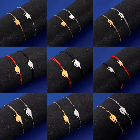 Stainless Steel Graduation Cap Doctoral Hat Bracelet Minimalist Gold Silver Braided Rope Chain Bracelet For Graduate Gift Jewelry